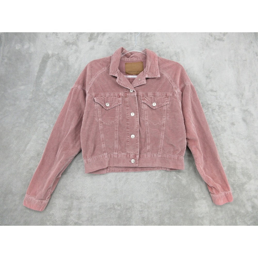 American Eagle Jacket Womens Size S Pink Corduroy Button Front Cropped Trucker